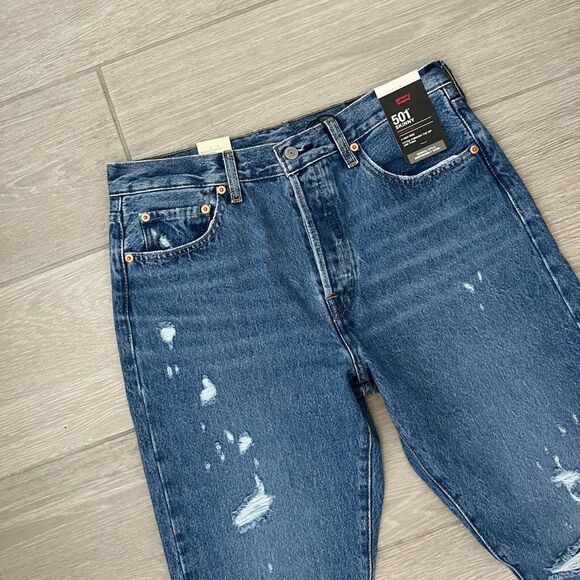 Levi's Premium 501® SKINNY Destructed Medium Indigo Medium Wash 29 x 28 women’s - Picture 3 of 11